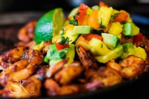 Fiery Shrimp with Mango Avocado Jalapeño Salsa